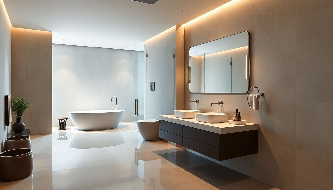 Conception de salle de bain moderne avec matériaux composites