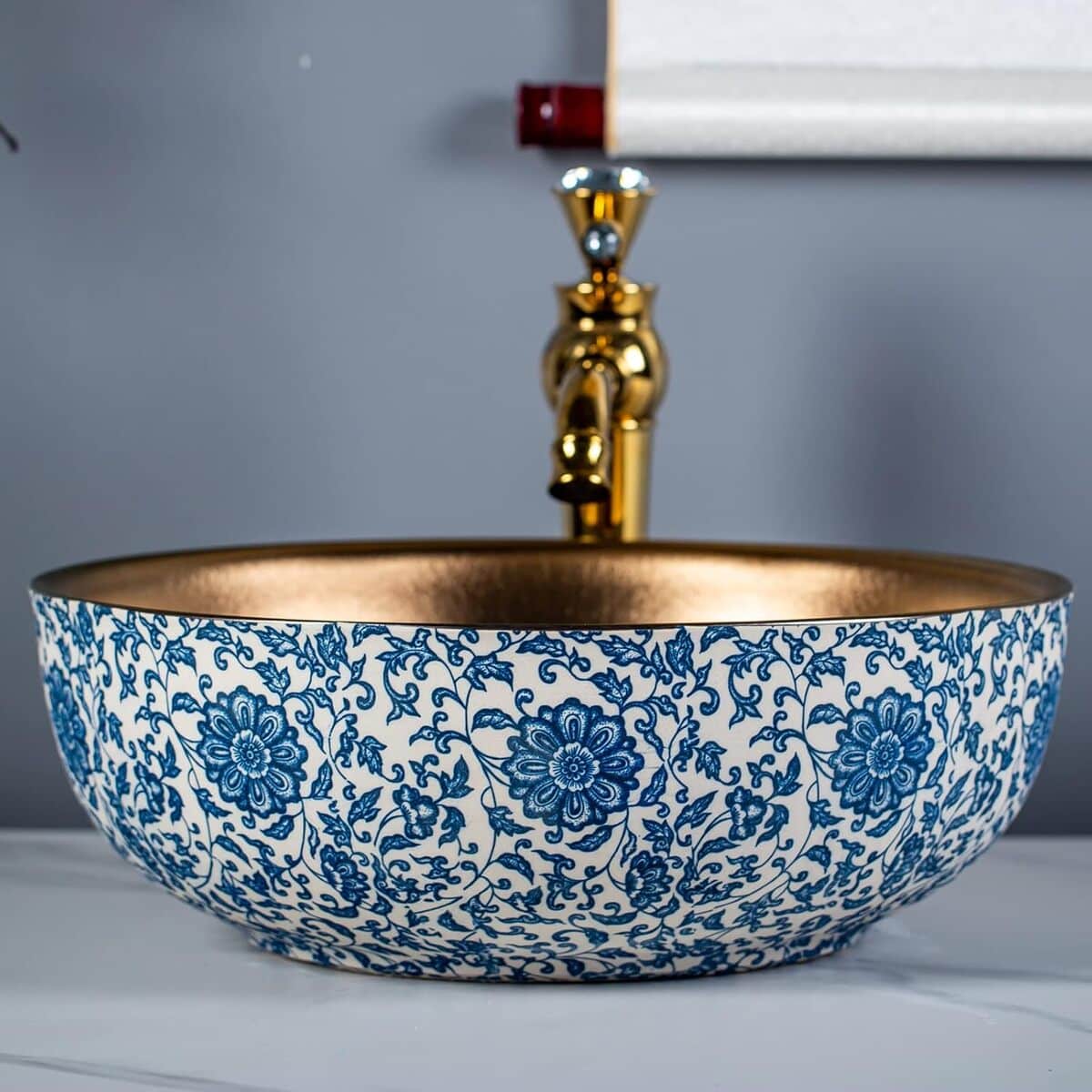 Avis : ensemble vasque de luxe bleu blanc 41 cm