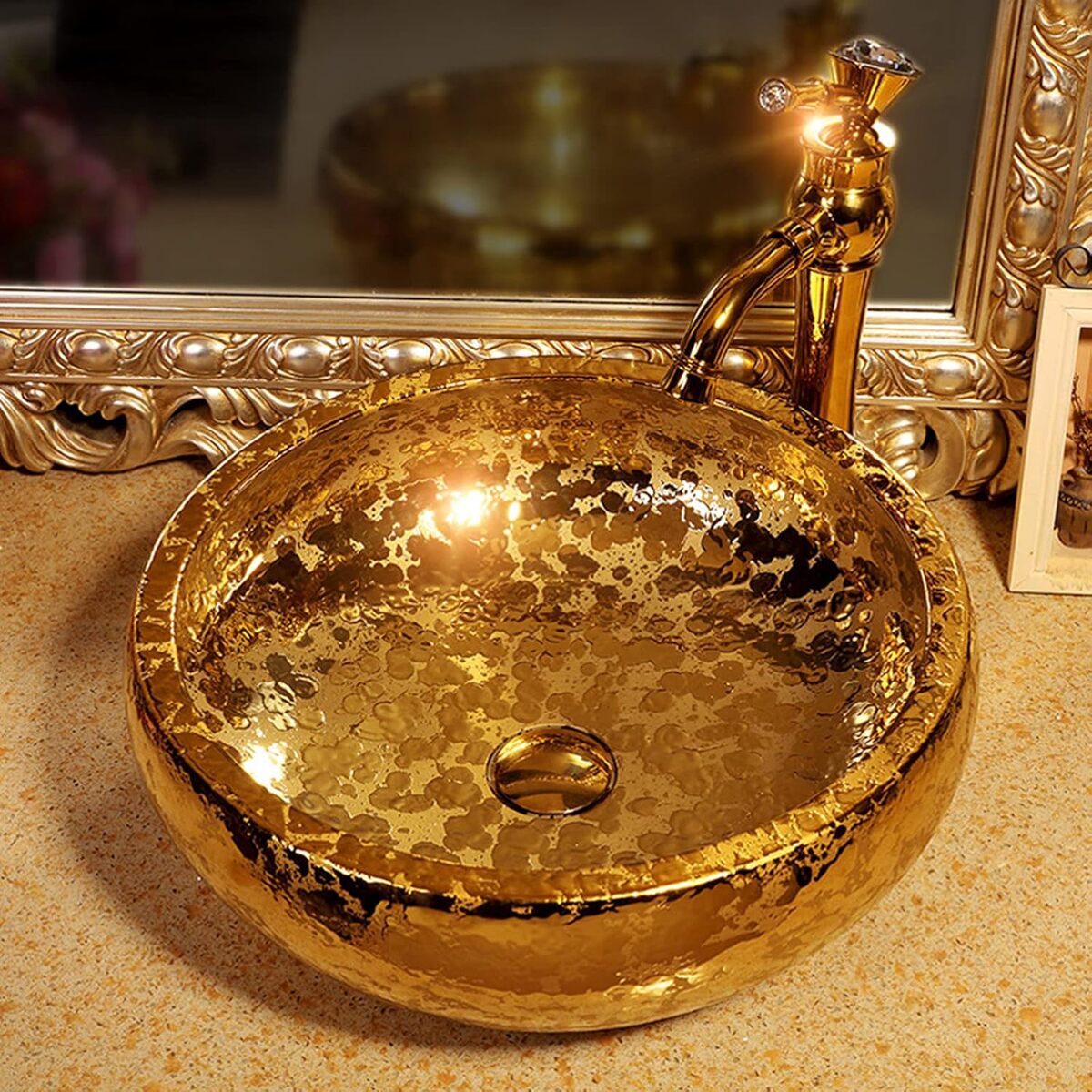 Avis sur le lavabo en céramique dorée Vasque Ronde luxe