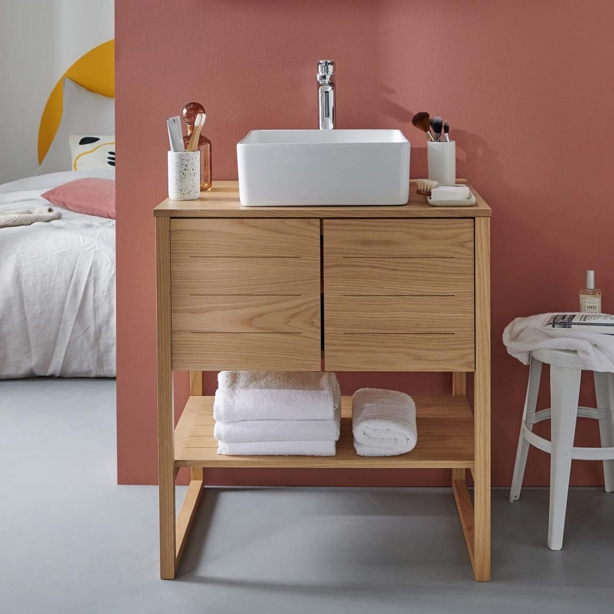 Test du meuble salle de bain Atoll en chêne naturel avec vasque carrée