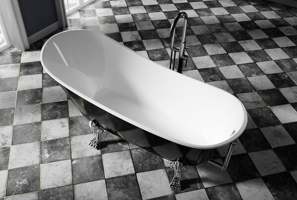 BERNSTEIN - Baignoire îlot Acrylique Sabot ovale design Blanc brillant sur pieds couleur Blanc, sans robinet + Bonde, trop plein, 200L - 176x71x77cm (lxLxH) - PARIS