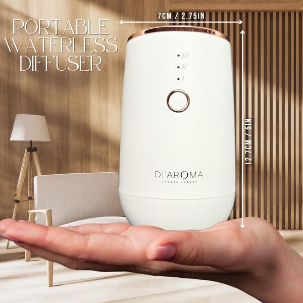 Di'Aroma Diffuseur d'Huile Essentielle Portable Sans Eau (Blanc) Rechargeable USB Type-C, Aromathérapie 100% Pure Concentrée Huile Essentielle Nébulisante Diffuseur pour Voiture, Bureau, Maison,