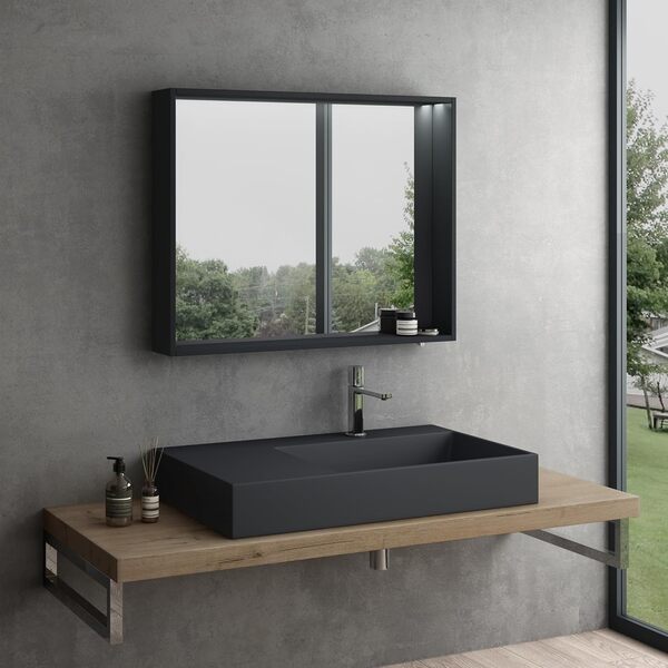 Mai & Mai Lavabo Suspendu Vasque à Poser Gris-Noir Mat 100x48x13cm Lave Mains Salle de Bain sans Trop-plein Col12-1000 R