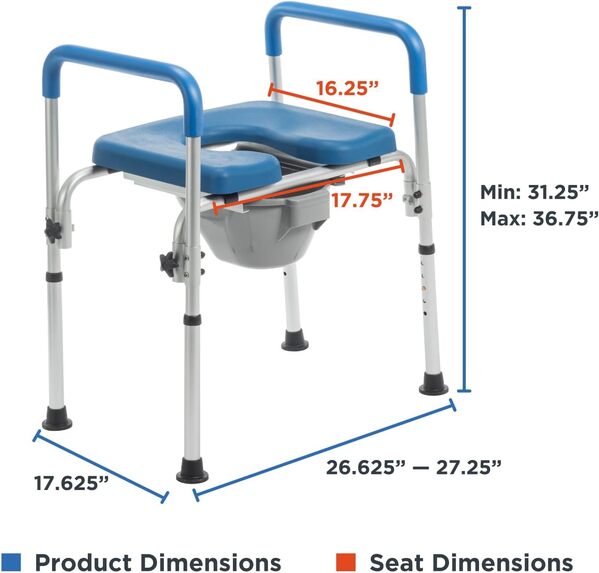 Journey SoftSecure Chaise percée 3 en 1 sans dossier – Chaise de salle de bain 3 en 1 – Chaise percée de chevet pour toilettes avec accoudoirs et seau – Siège de toilette surélevé et chaise de douche