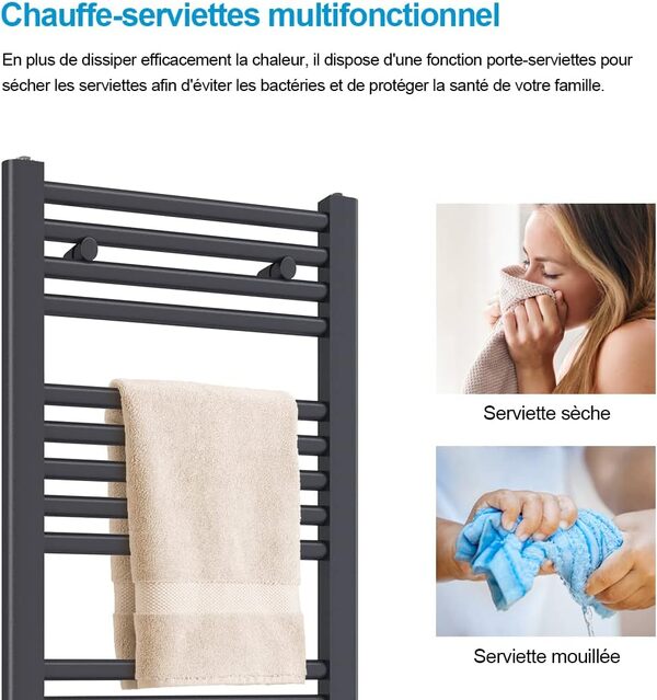 Heilmetz Sèche Serviette électrique 140x60cm,Anthracite,seche Serviette avec Anthracite Élément Chauffant Thermostat Digital et Fonction minuterie,600W,Chauffe Serviette,radiateur Salle de Bain