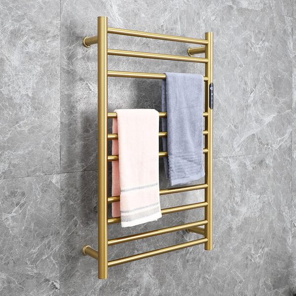 SèChe-Serviette éLectrique Or,Chauffe Serviette Radiateur Salle De Bain Radiateur Autoportant Et Mural 304 Acier Inoxydable éTendoir à Linge 10 Barres Chauffe-Serviettes De Bain, Plug-In