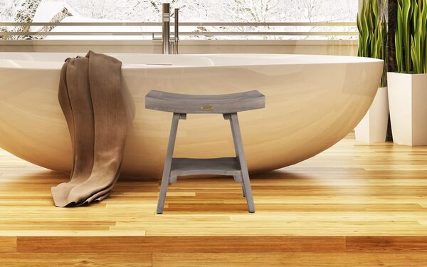 CoastalVogue Banc de douche en teck de 45,7 cm pour salle de bain, banc de douche en teck, tabouret de douche en teck