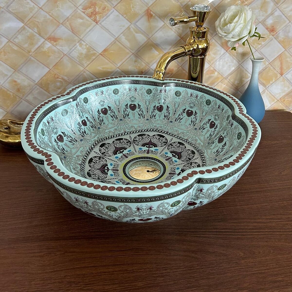 Test de l'ensemble Art vasque en céramique bleu