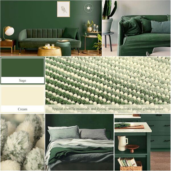 BSICPRO Grand tapis de bain antidérapant pour salle de bain, 50,8 x 119,4 cm, tapis de sol en chenille absorbant l'eau, lavable en machine, sauge et crème