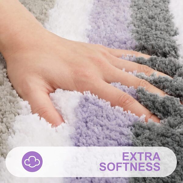 Buganda Tapis de salle de bain à rayures en microfibre, extra épais, doux et à poils longs, absorbant, lavable en machine, antidérapant pour salle de bain, baignoire et douche, 119,4 x 61 cm,